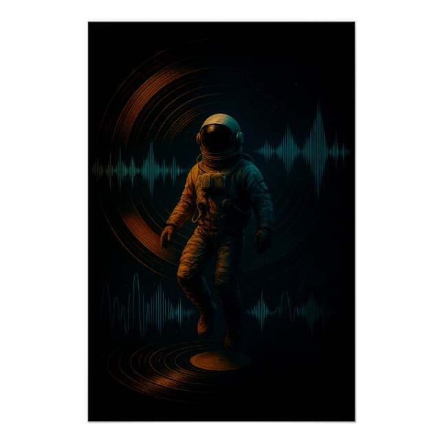 Astronaut Floating in Glitchwave Sound Art Poster (Front)