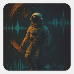 Astronaut Floating in Glitchwave Sound Art Square Sticker