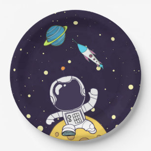 Astronaut Floating in Outer Space Paper Plate