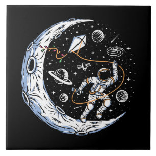 Astronaut Flying a Kite on the Moon Ceramic Tile