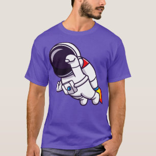 Astronaut Flying With Rocket Cartoon T-Shirt