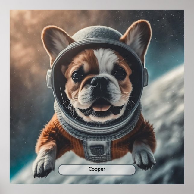 Astronaut French Bulldog Space Nursery Poster | (Front)