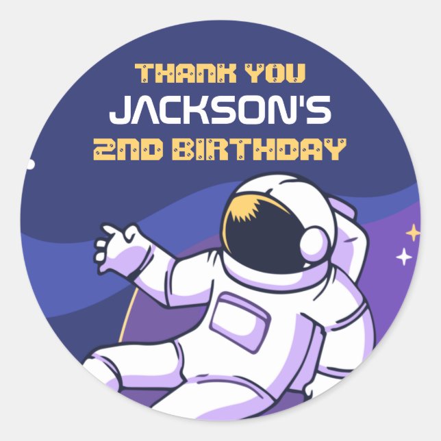 Astronaut Galaxy Outer Space Kids Birthday Party Classic Round Sticker (Front)