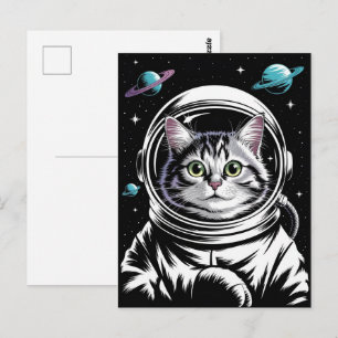 Astronaut Galaxy Planet Space Cat Kitten Kitty Postcard