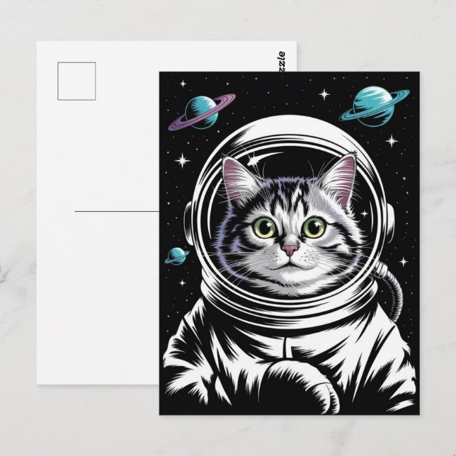 Astronaut Galaxy Planet Space Cat Kitten Kitty   Postcard (Front/Back)