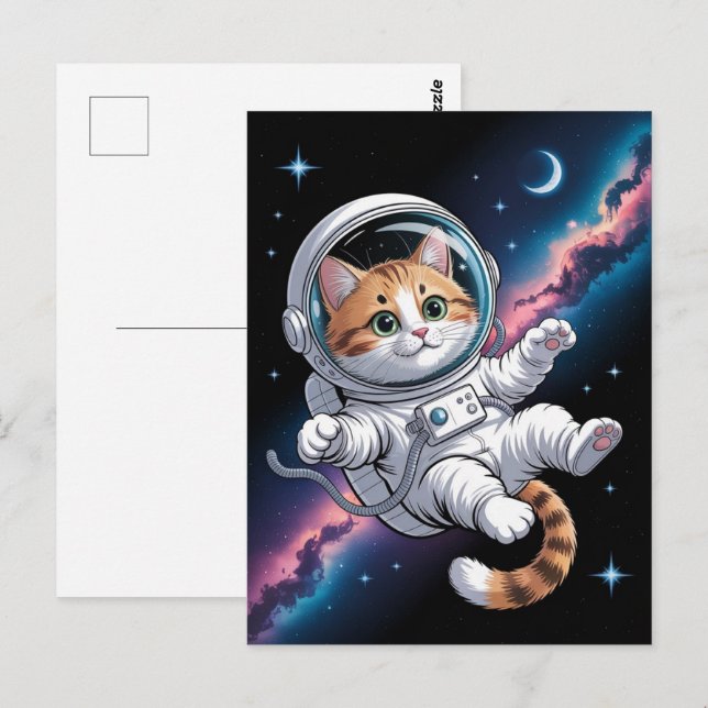 Astronaut Galaxy Planet Space Cat Kitten Kitty   Postcard (Front/Back)