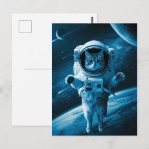 Astronaut Galaxy Planet Space Cat Kitten Kitty Postcard