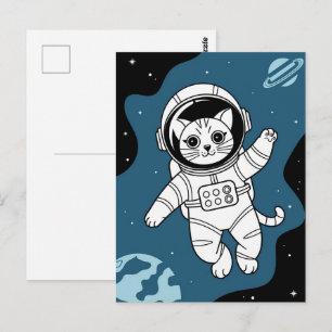Astronaut Galaxy Planet Space Cat Kitten Kitty Postcard