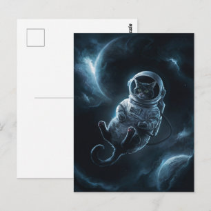 Astronaut Galaxy Planet Space Cat Kitten Kitty Postcard