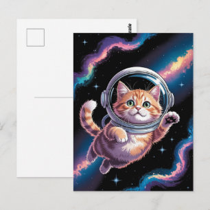 Astronaut Galaxy Planet Space Cat Kitten Kitty Postcard