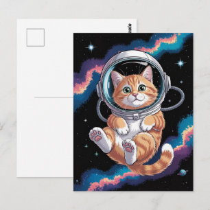 Astronaut Galaxy Planet Space Cat Kitten Kitty Postcard
