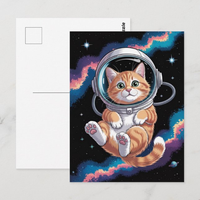 Astronaut Galaxy Planet Space Cat Kitten Kitty   Postcard (Front/Back)