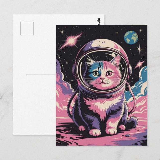 Astronaut Galaxy Planet Space Cat Kitten Kitty   Postcard (Front/Back)