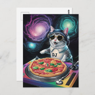 Astronaut Galaxy Planet Space Dj Cat Pizza Kitty Postcard