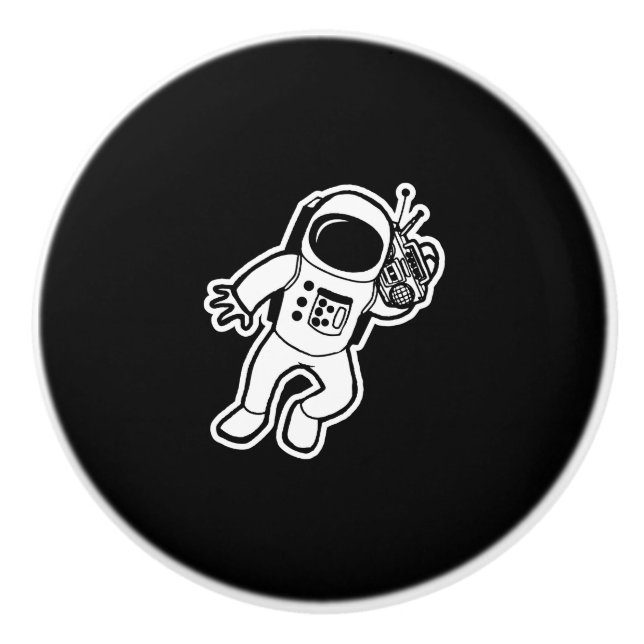 Astronaut Gift Music Space Radio Universe Ceramic Knob (Front)