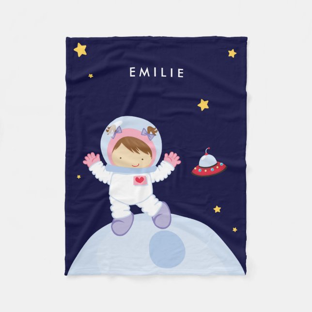 Astronaut Girl {brunette} Fleece Blanket (Front)