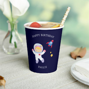Astronaut Girl Kids Birthday Paper Cup