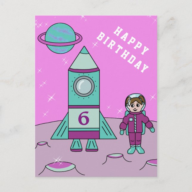 Astronaut Girl on the Moon Space  Happy Birthday Postcard (Front)