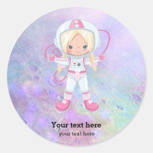Astronaut girl Outer Space Classic Round Sticker