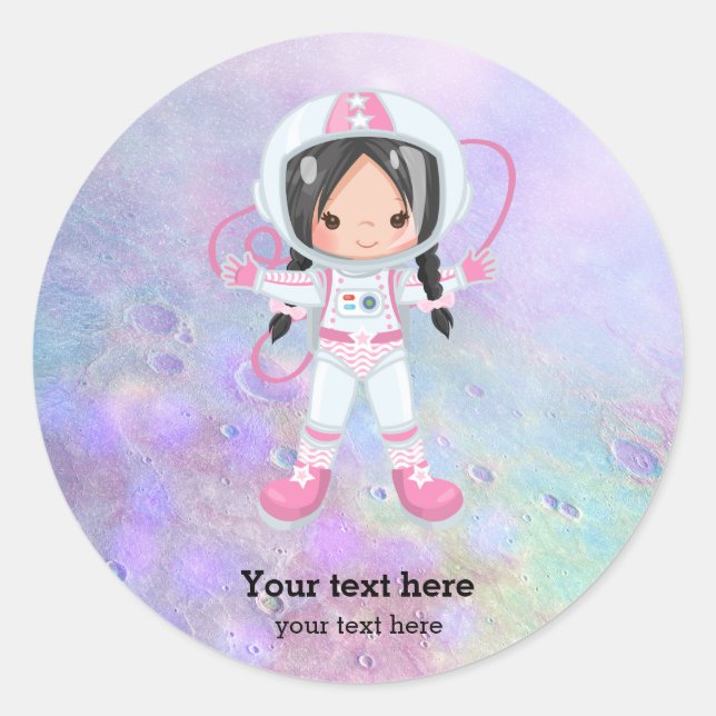 Astronaut girl Outer Space Classic Round Sticker (Front)