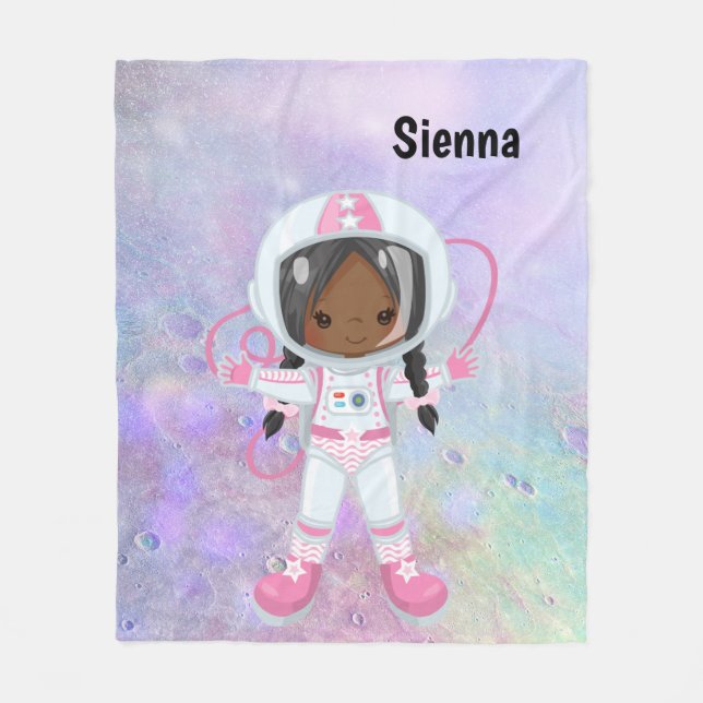 Astronaut girl Outer Space Fleece Blanket (Front)
