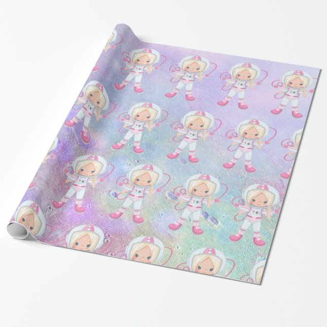Astronaut girl  Outer Space Wrapping Paper (Unrolled)