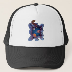 Astronaut Girl Space Gazing Trucker Hat