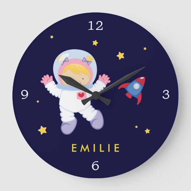Astronaut Girl Space Themed Large Clock (Front)