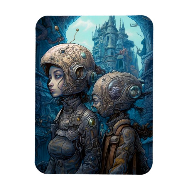 Astronaut Girls Surreal Science Fiction Magnet (Vertical)