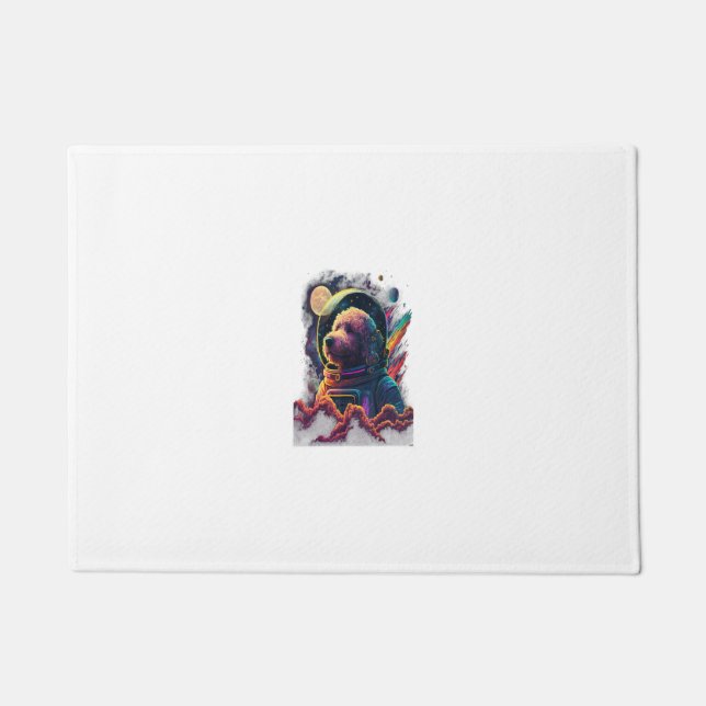 Astronaut Goldendoodle dog Space Galaxy Doormat (Front)