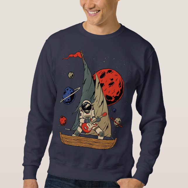 Astronaut Guitar Rockstar Sailing Through Galaxy Sweatshirt (Front)