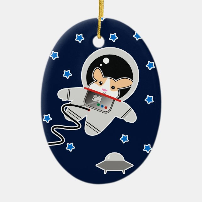 Astronaut Hamster Ceramic Ornament (Front)
