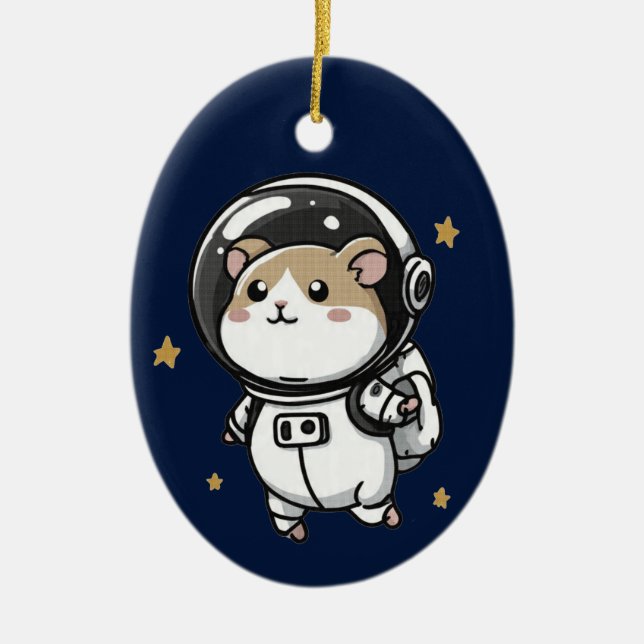 Astronaut Hamster Ceramic Ornament (Front)