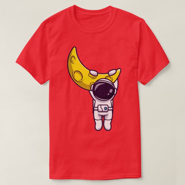Astronaut Hanging On Moon Cartoon1 T-Shirt (Design Front)