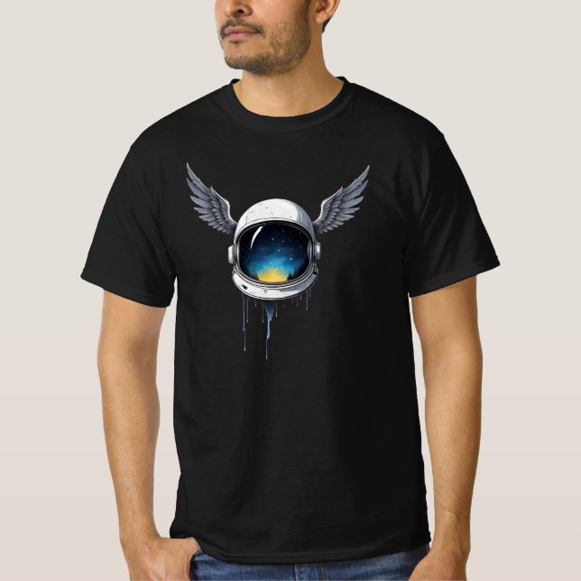Astronaut Helmet with Wings – Cosmic Space Art T-Shirt (Front)