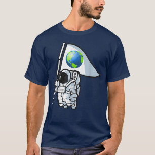 Astronaut Holding A Flag Of Planet Earth Eploring T-Shirt