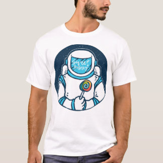 Astronaut holding candy with galaxy and universe T-Shirt