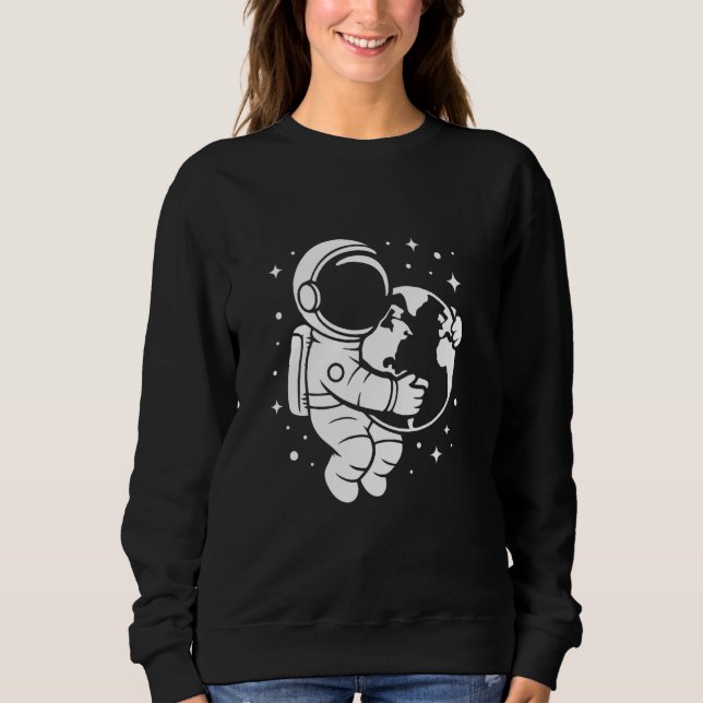Astronaut Holding Earth Space Graphic Art Design Sweatshirt (Front)