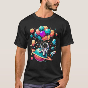 Astronaut Holding Planet Balloon Space Galaxy Stem T-Shirt