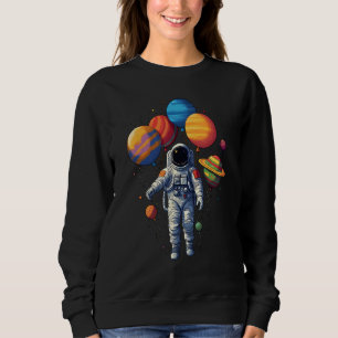 Astronaut Holding Planet Balloons for STEM Kids Gr Sweatshirt