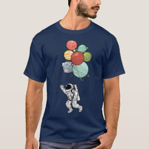 Astronaut holding Planet Balloons Space Astronome T-Shirt