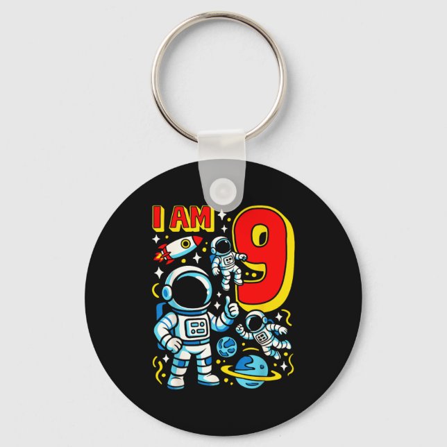 Astronaut I Am 9 Years Old Birthday Boy 10th Outer Key Ring (Front)