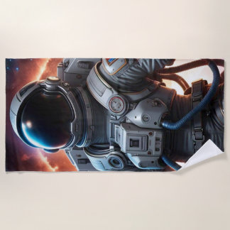 Astronaut in Front of a Fiery Vortex Beach Towel