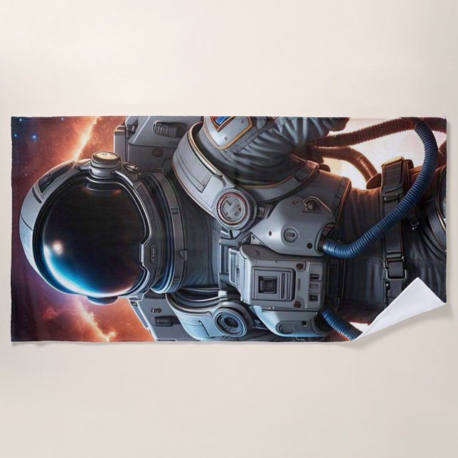 Astronaut in Front of a Fiery Vortex Beach Towel (Front)