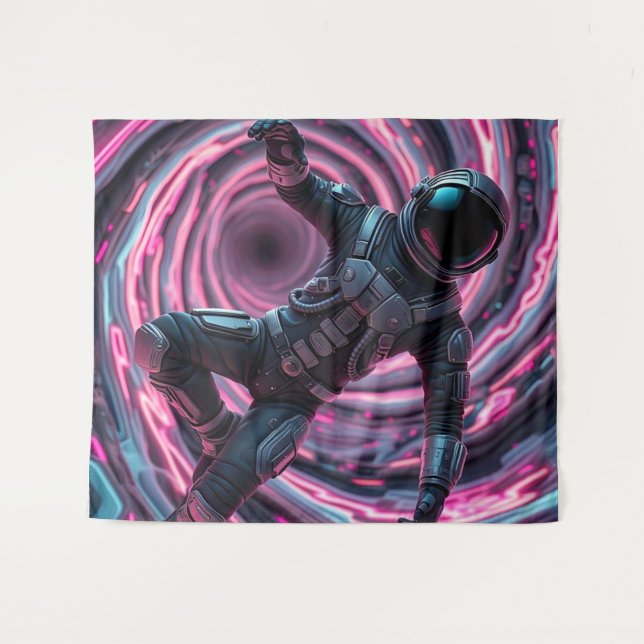 Astronaut in Front of a Pink Vortex Tapestry (Front (Horizontal))