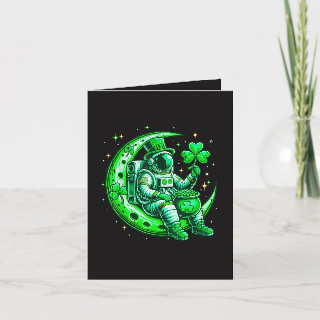 Astronaut in Moon Space Saint Patrick's Day Holiday Card (Front)
