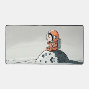 ASTRONAUT IN ORANGE SUIT ON MOON DESK MAT