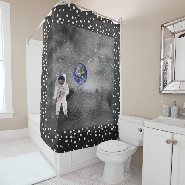 Astronaut in Outer Space Viewing Planet Earth Shower Curtain (In Situ)