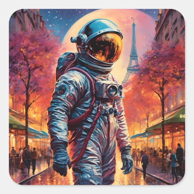astronaut in Paris Square Sticker (Front)