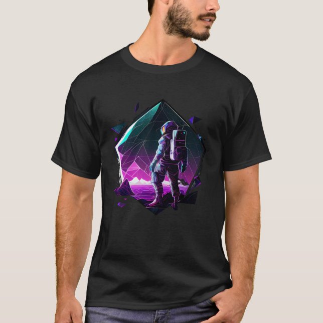 Astronaut in Space Aesthetic Wave Planet Eclipse   T-Shirt (Front)